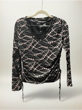 Mix It Black Long Sleeve Top with Pink Dot Wave Print